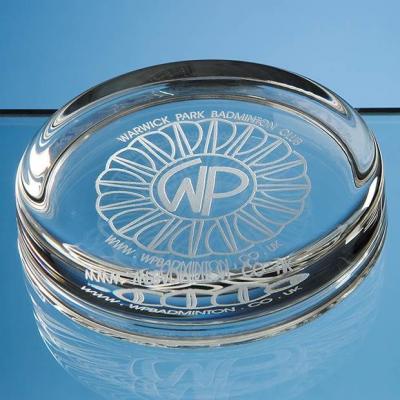 Image of Promotional 9cm x 18mm Clear Glass Round Paperweight