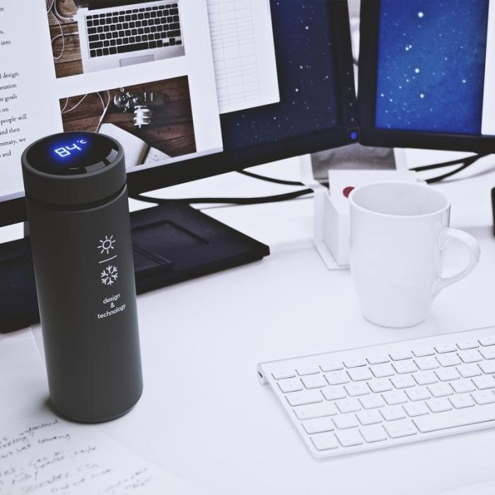 Smart water bottle keeping your liquids warm or hot which you can control on the bottle.