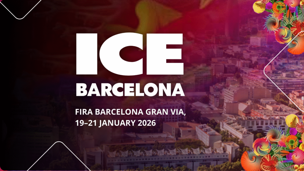 ICE Barcelona 2026 promotional graphic displaying event details: Fira Barcelona Gran Via, 19–21 January 2026.