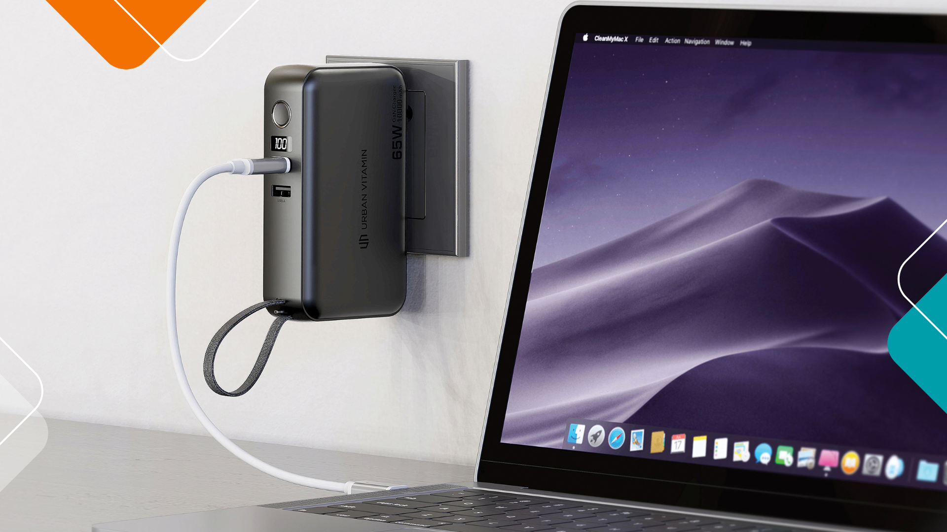 Compact GaN USB-C charger with multiple ports, suitable for charging laptops and devices.